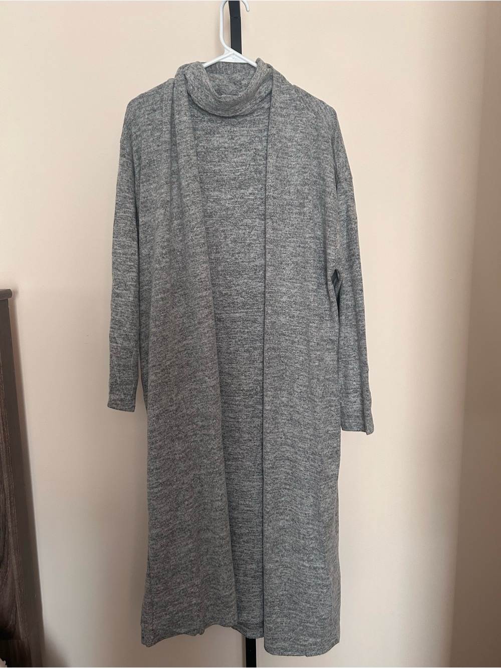Scarlett Heather Gray Open-Front Long Knit Turtleneck Cardigan